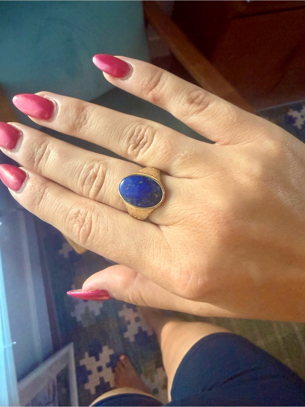 Gorjana Gold Ring with Blue Lapis Oval Stone size 7 - Picture 4 of 5